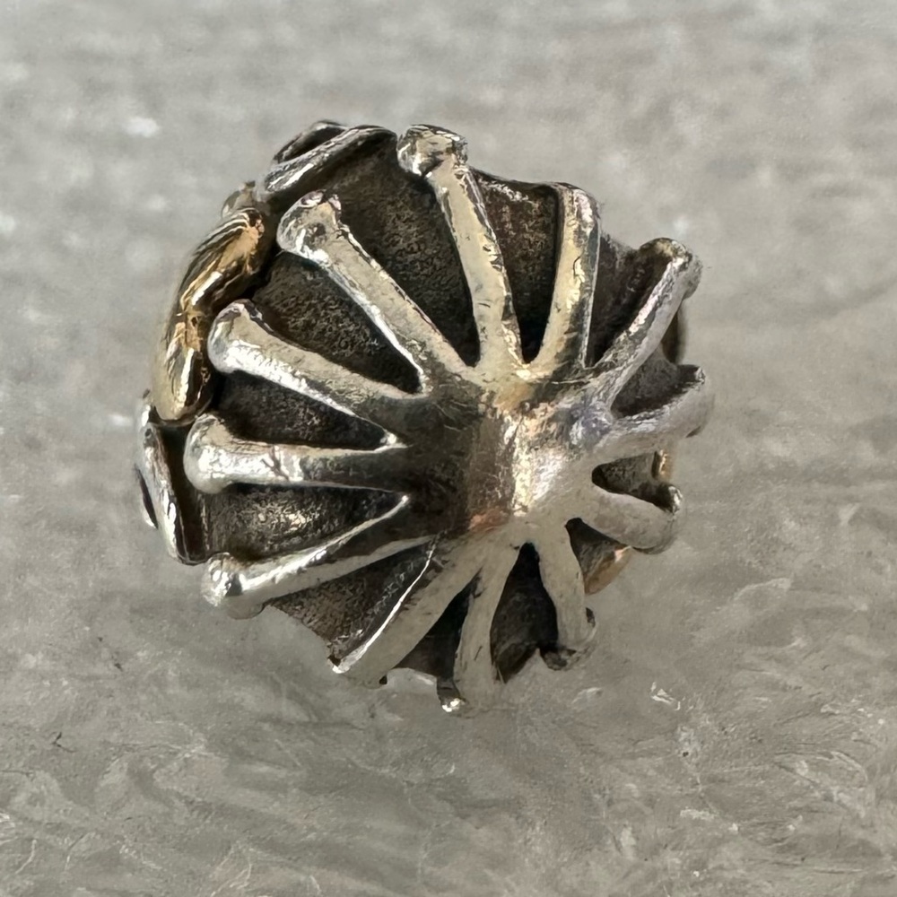 Pandora 925 Sterling & 14K Gold Two Tone Hatched Heart Cage Retired Bead Charm - Picture 4 of 4